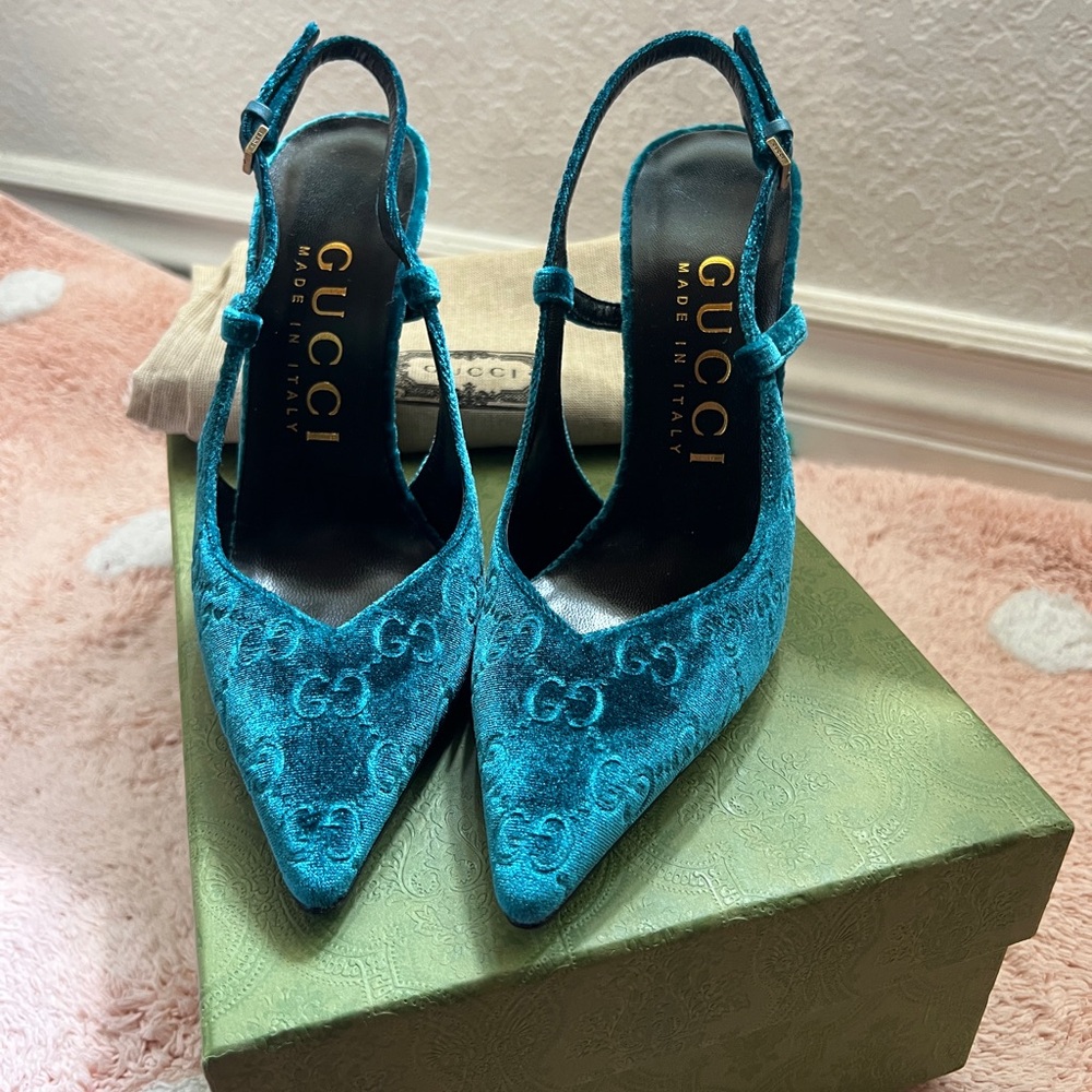 Gucci Priscilla Velvet Jacquard Slingback Heels